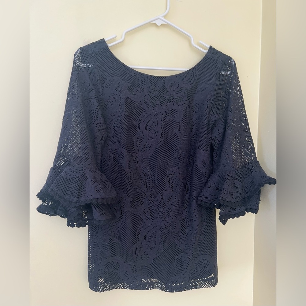 Lilly Pulitzer Black Lace Bell Sleeve Top